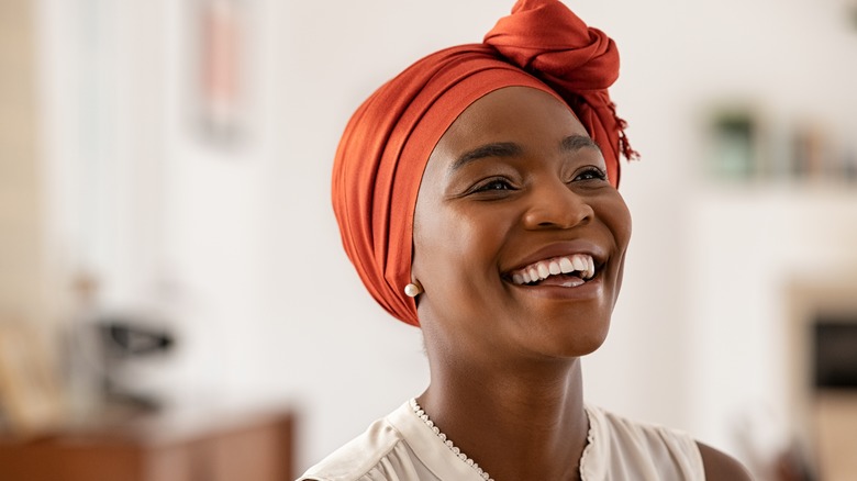 Close-up of attractive woman smiling