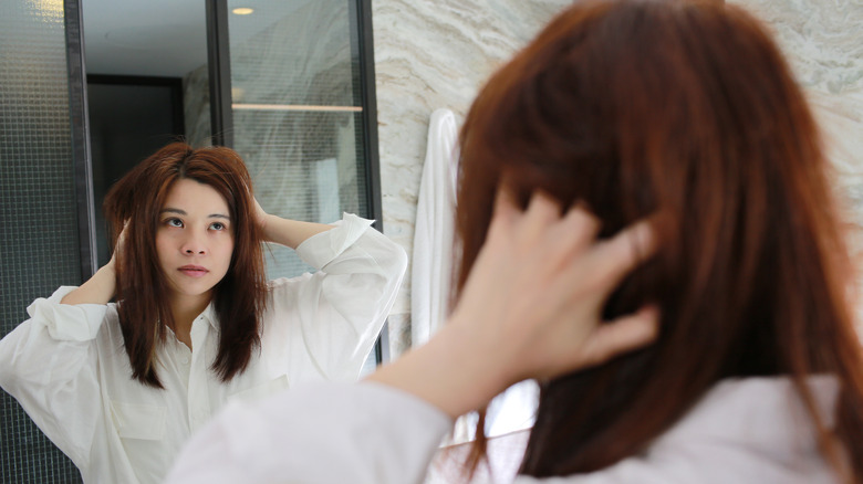 A woman in the bathroom 