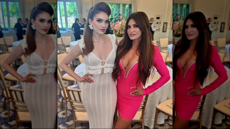 Model Linda Bertino and Kimberly Guilfoyle pose together at the Trump National Golf Club Jupiter in Florida in November 2024 (2024)