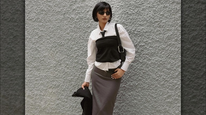 Girl wearing a corpcore outfit