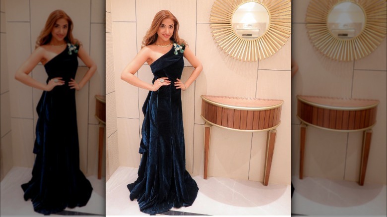 Velvet gown on a woman