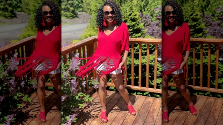 Bright pink fringe top