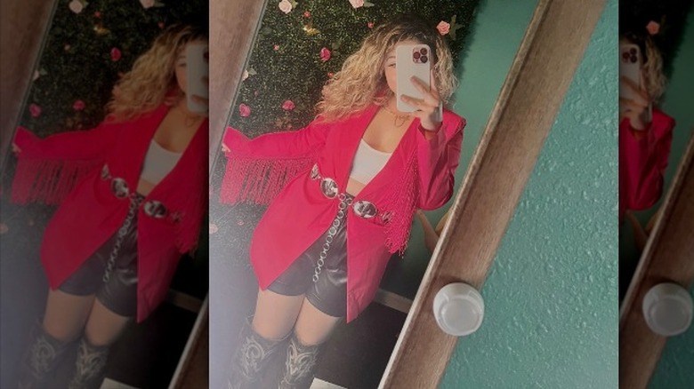 Bright pink fringe jacket