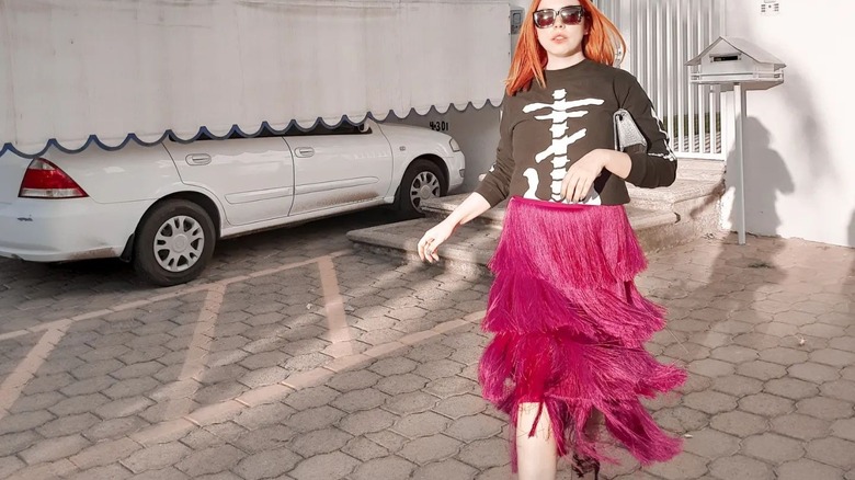 Hot pink fringe skirt