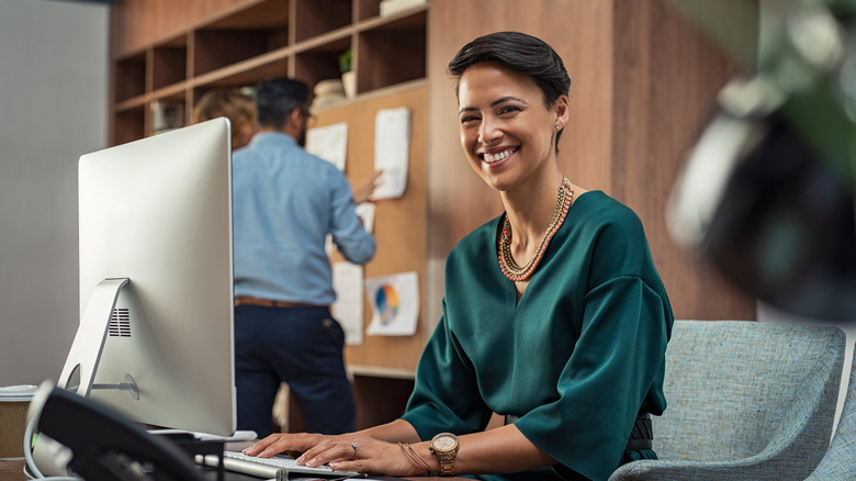 Woman smiling at work
