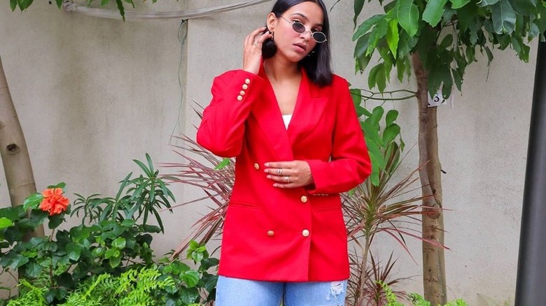 girl in red blazer