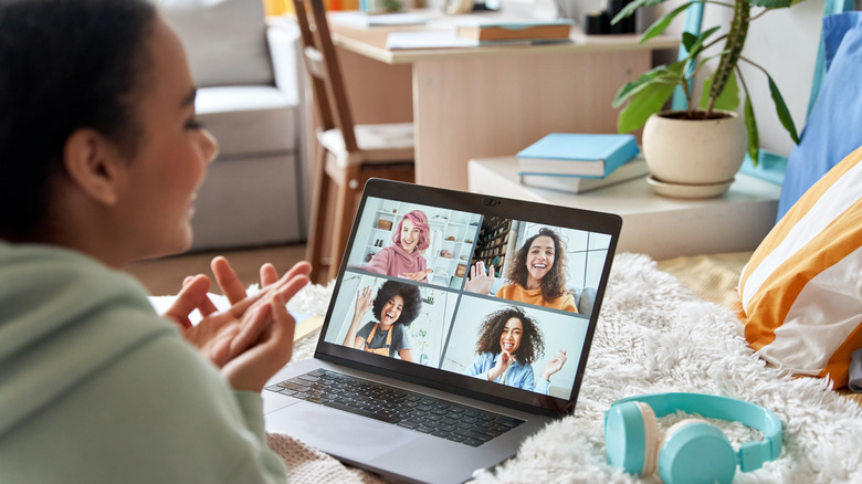 Woman on zoom with friends