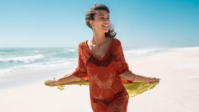 Girl in beachy crochet dress