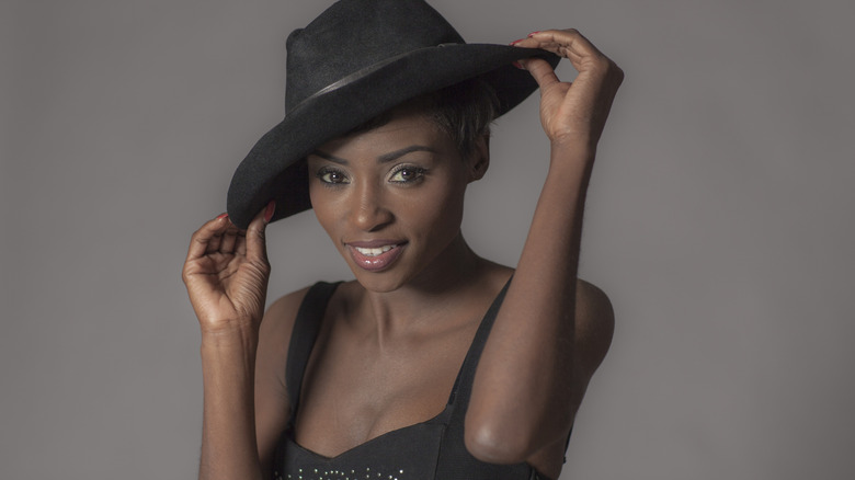 Black floppy hat and dress