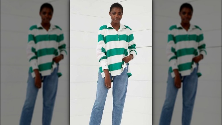 Green striped preppy rugby shirt