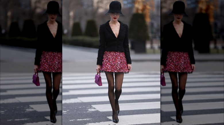Mary Leest wearing pink jeweled skirt