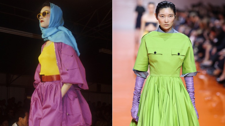 Models wearing outfits featuring colorblocking