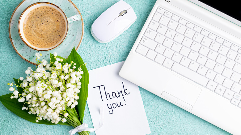 Thank you note on desk
