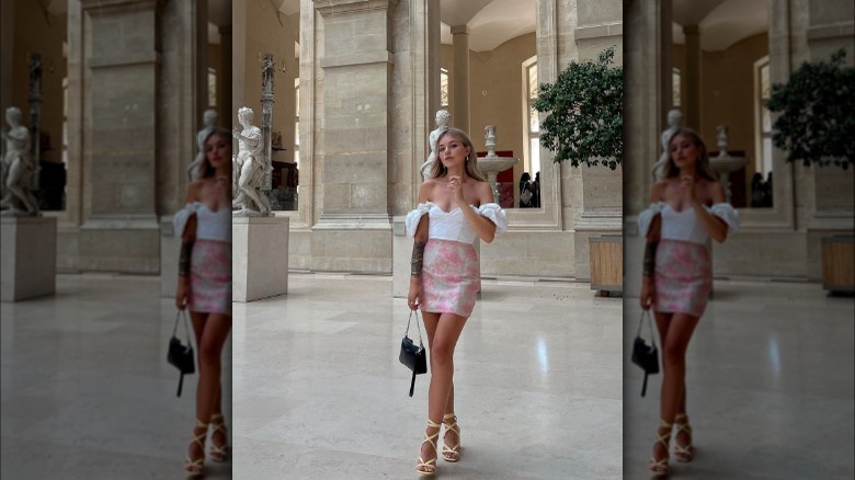 Woman wearing off-shoulder blouse