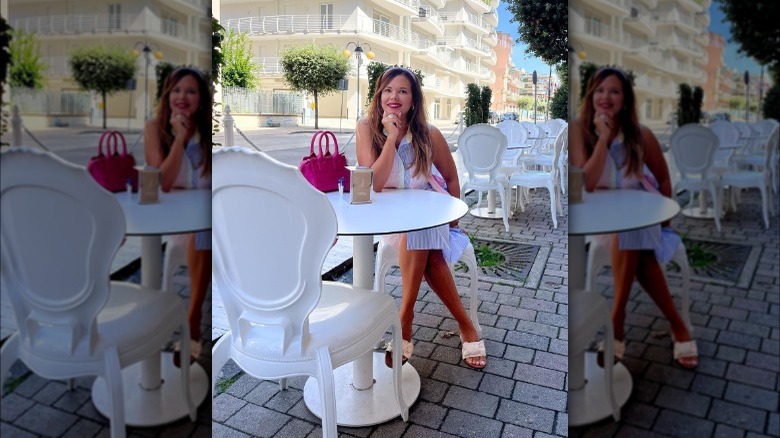 woman wearing striped dress