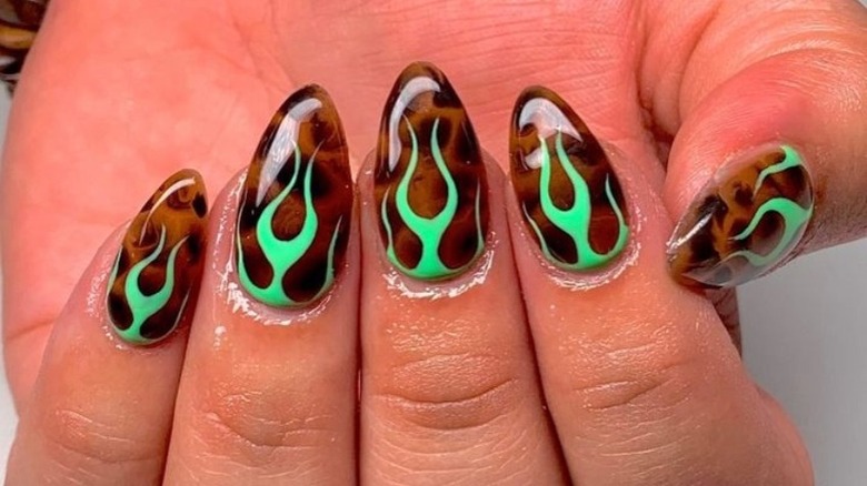 Woman with flame designs