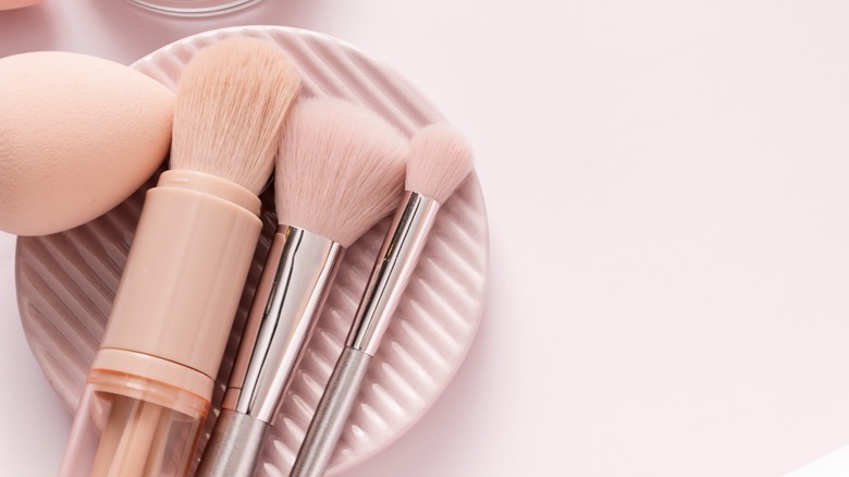 makeup brushes and sponge