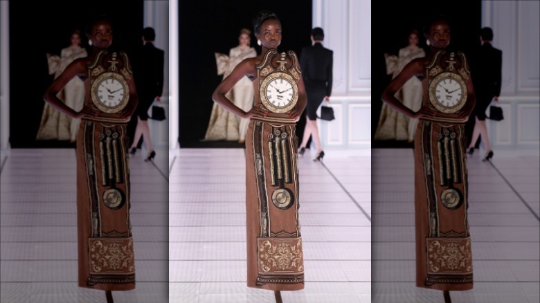 Model walking runway for Moschino