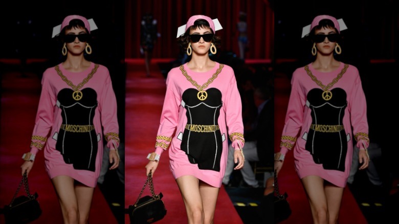 Model walking runway for Moschino