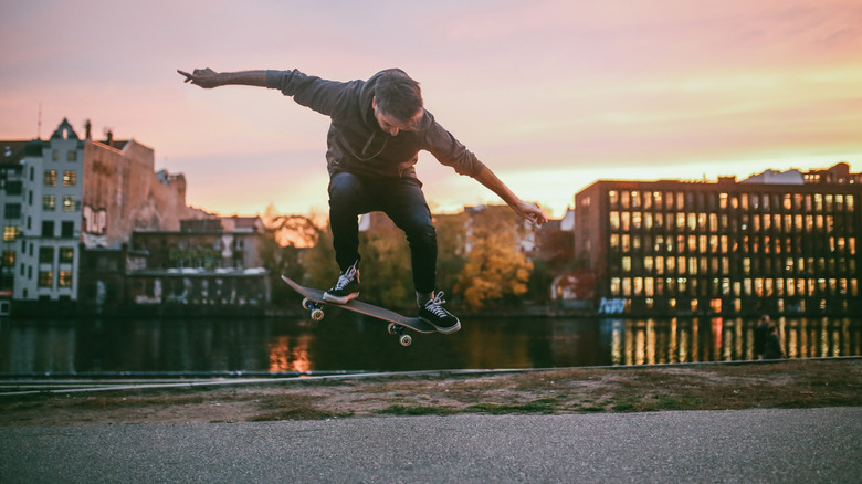 person doing ollie skate trick
