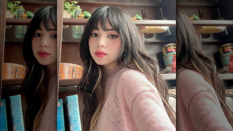 Brunette with blond underlayer hair