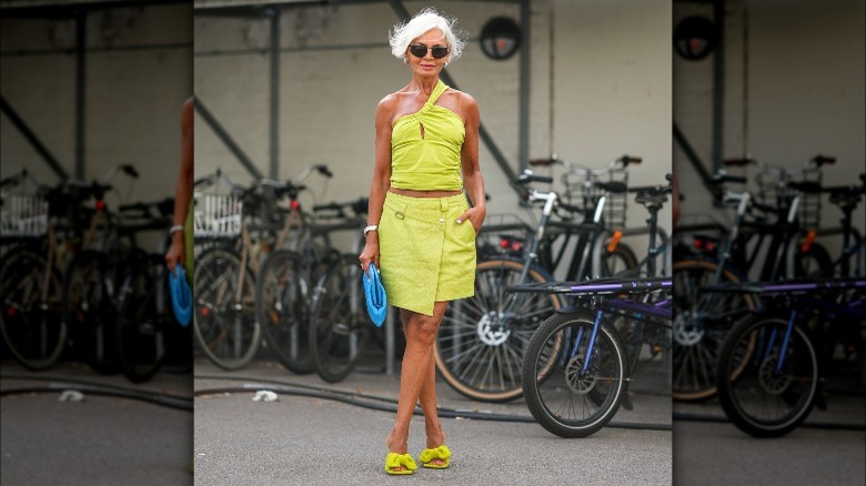 Woman in asymmetrical halter