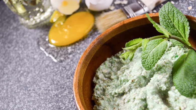 Bowl of homemade mint mask