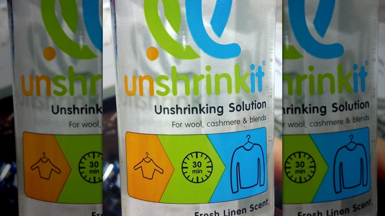 Close-up of Unshrinkit bottle label