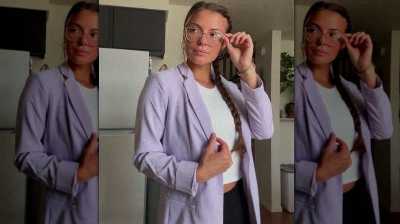 Purple blazer outfit