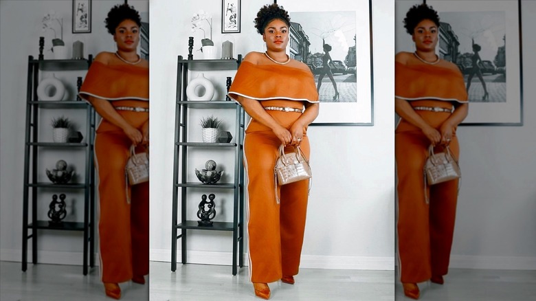 Orange strapless jumpsuit