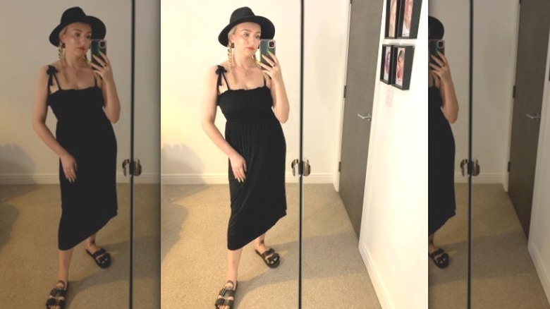 Woman in LBD, black hat