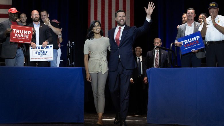 Usha and JD Vance at a rally in Ohio
