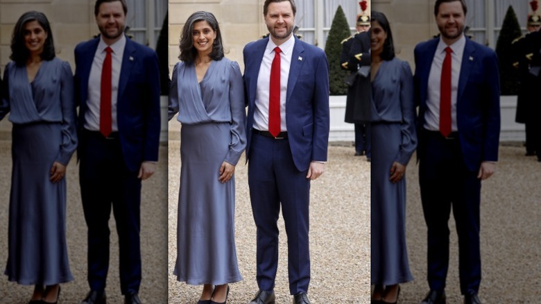 Usha and JD Vance smile in Paris