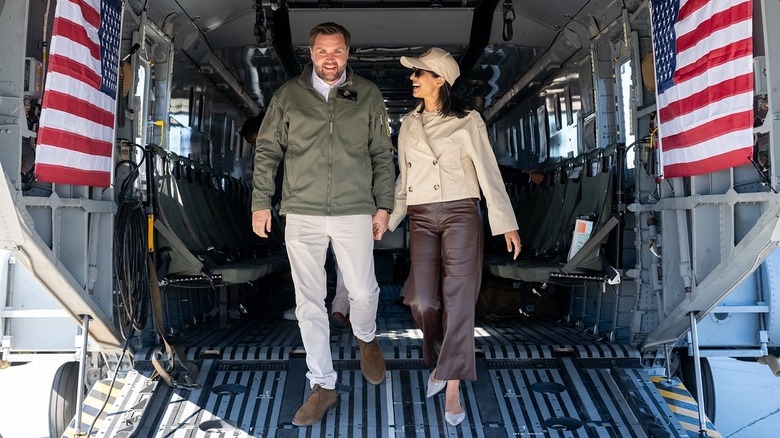 JD and Usha Vance exiting a plane