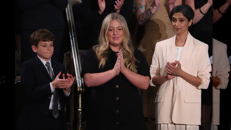 Usha Vance wearing a cream blazer and trousers