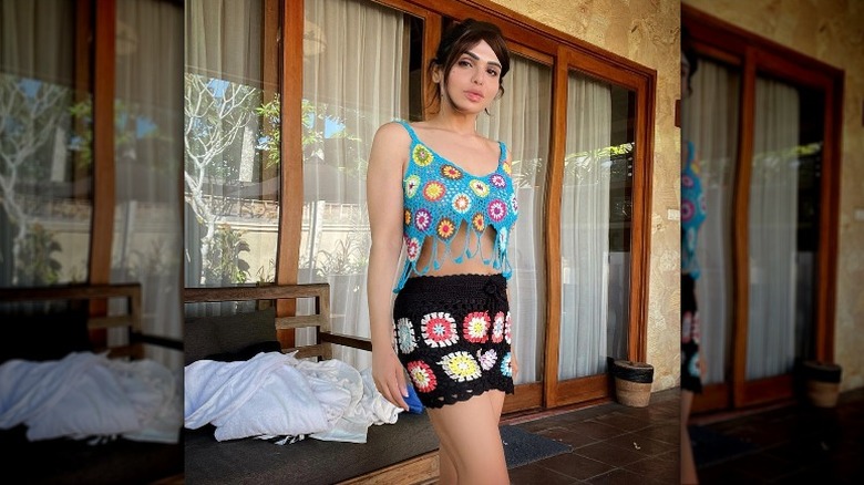 woman in Crochet matching set