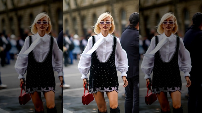 woman wearing velvet dress over top