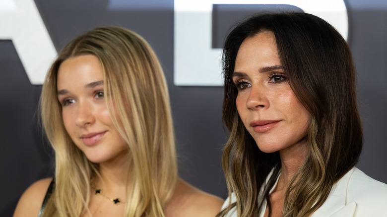 Harper Beckham and Victoria Beckham attend the "Victoria Beckham" World Premiere at the Curzon Mayfair on October 08, 2025 in London, England