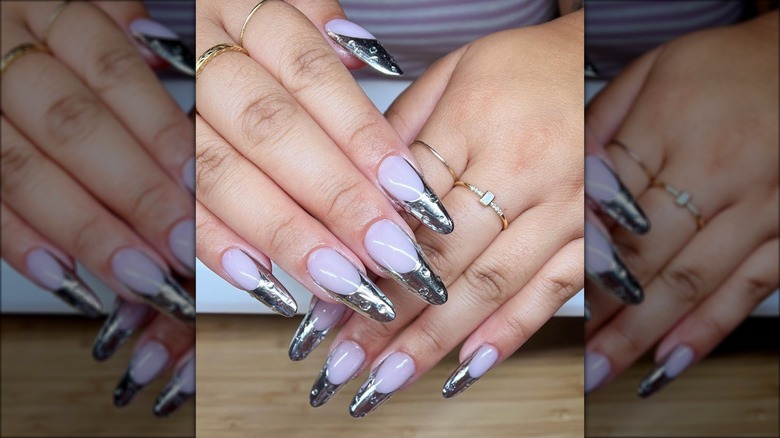 chrome nails with water droplets
