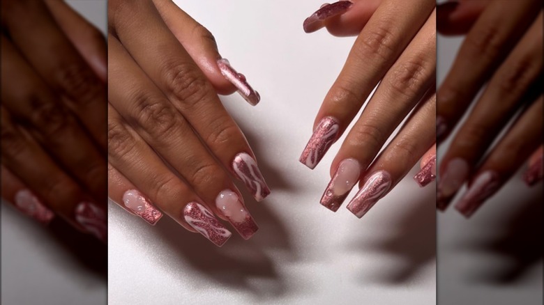 pink and glitter nails