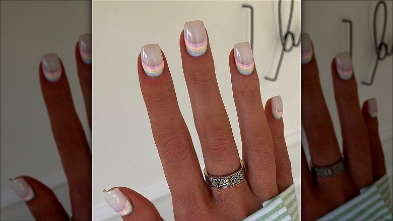 Rainbow reverse French nails