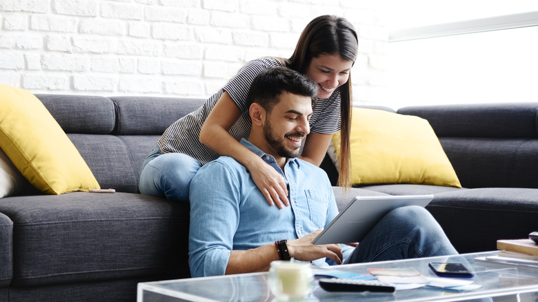 happy couple at home