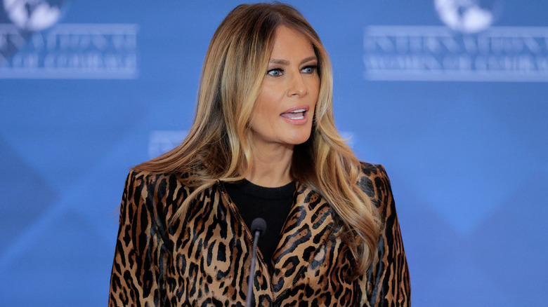Melania Trump in an animal-print coat