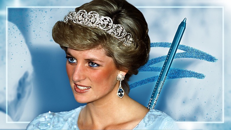 Princess Diana wearing blue eyeliner next to a NYX Professional Makeup Epic Wear Eyeliner