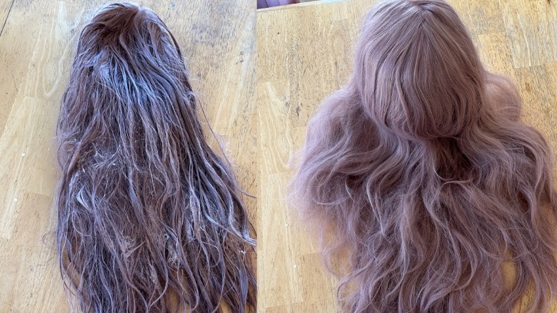 Wig during and after cleaning