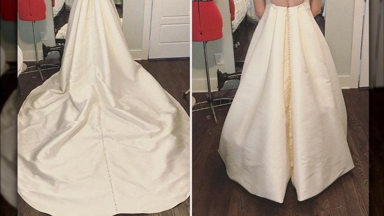 Instagram user Rachel Swayne shows ballroom bustle on her wedding gown