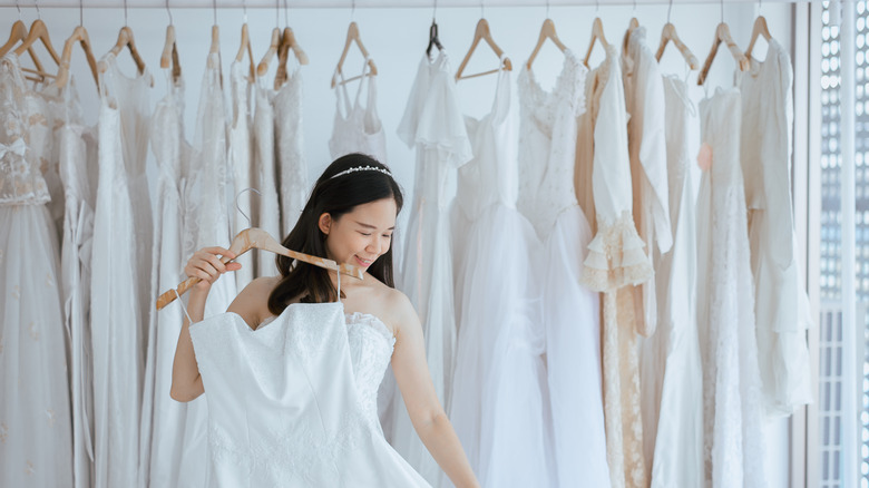 Woman at a bridal store