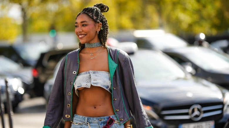 woman wearing denim bandeau