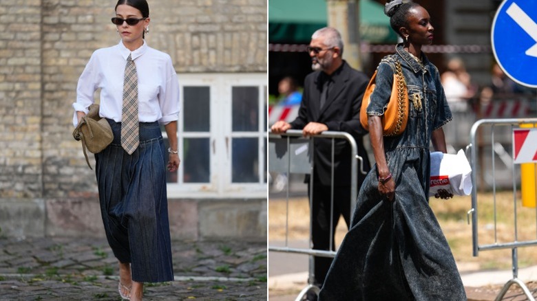 Two women dressed in denim outfits