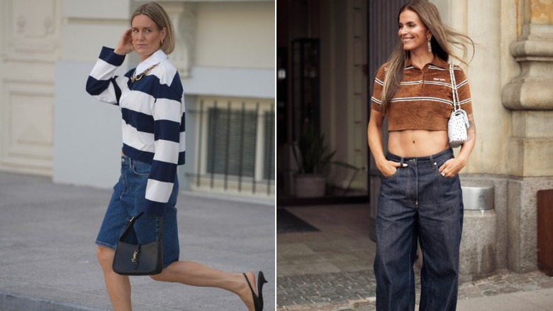 Two women wearing denim and striped tops